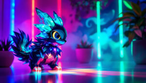 A photograph of a dynamic lighting setup featuring lanter's light pokémon in action