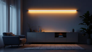 A photograph of a sleek electric tube bar light in a modern interior setting