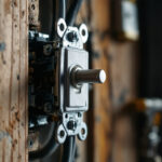 A photograph of a close-up of a single pole toggle switch being installed by a lighting contractor
