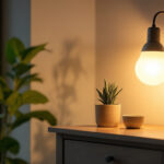 A photograph of capture a photograph of an mr16 lamp illuminating a modern