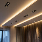 A photograph of a well-lit recessed ceiling installation in a modern interior space