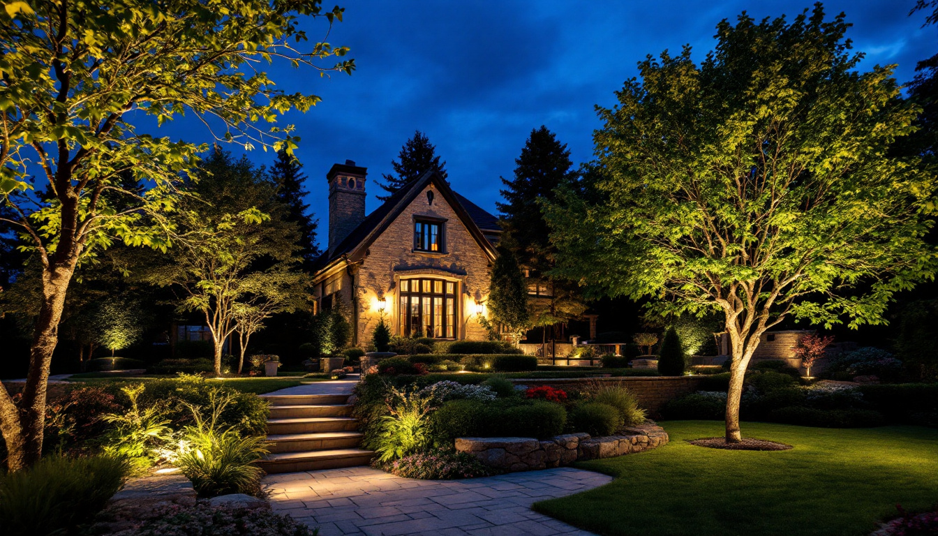 A photograph of a beautifully illuminated outdoor landscape at dusk