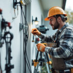 A photograph of a lighting contractor working on a residential installation
