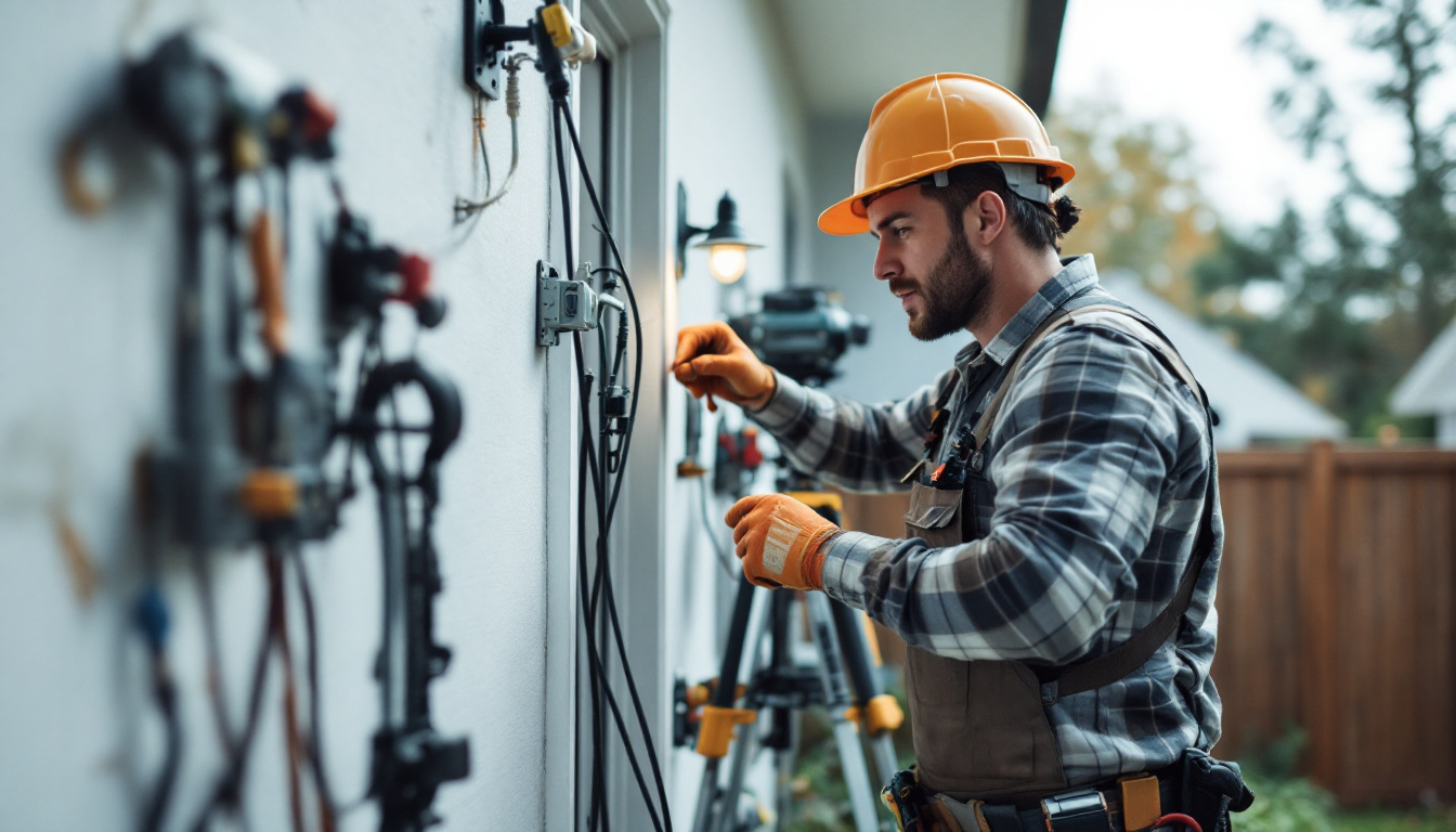 A photograph of a lighting contractor working on a residential installation