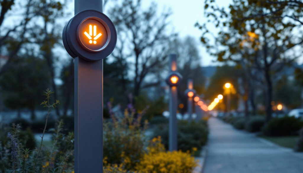 A photograph of a well-designed lightpole adorned with clear