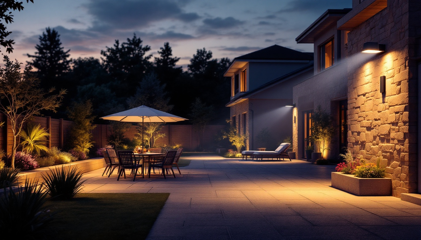 A photograph of a beautifully illuminated outdoor space at dusk