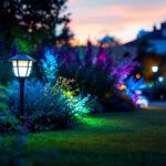 A photograph of a beautifully illuminated outdoor landscape at dusk