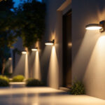 A photograph of a well-lit outdoor space showcasing various compliant lighting fixtures in use