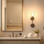 A photograph of a stylish vanity light fixture with an integrated outlet