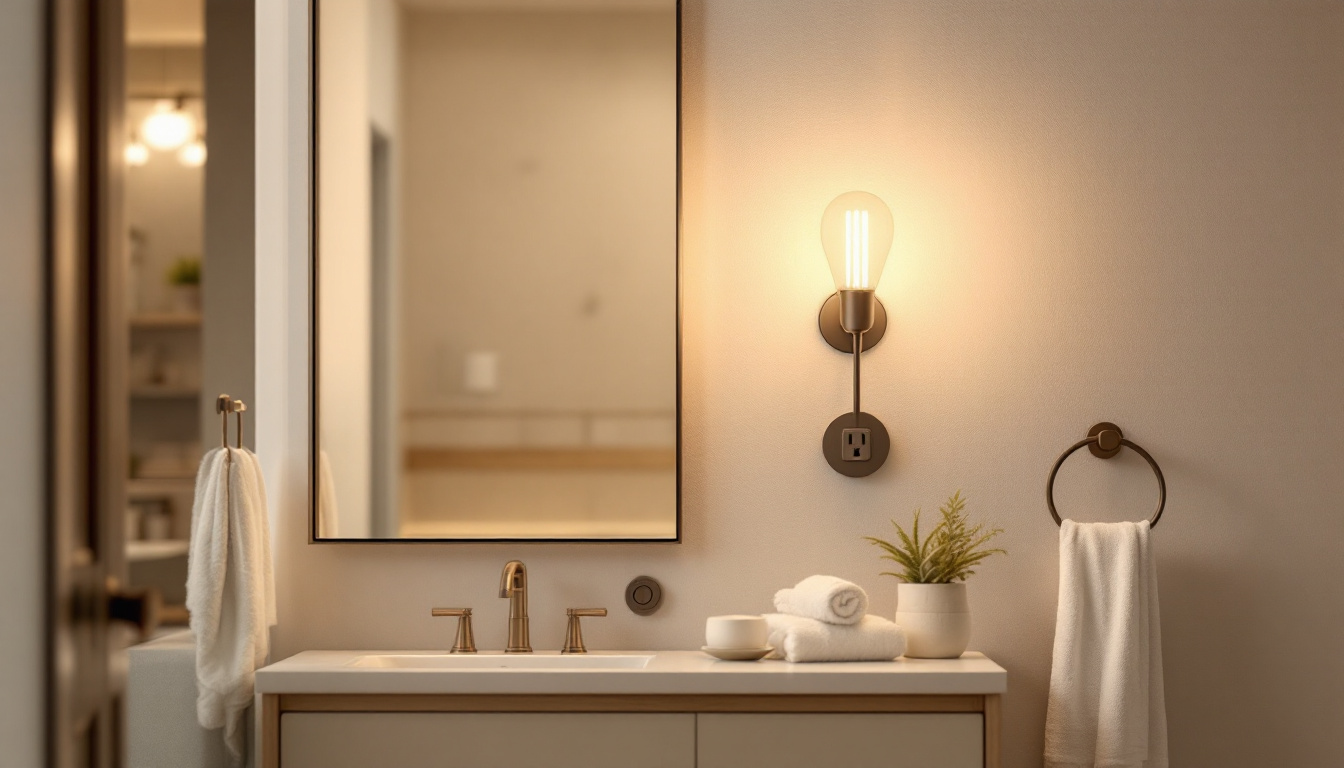 A photograph of a stylish vanity light fixture with an integrated outlet