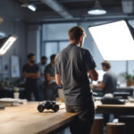 A photograph of a well-lit workspace featuring linkable shop lights in action