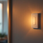 A photograph of a lighting contractor installing a sleek