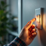 A photograph of a lighting contractor expertly installing a 3-way light switch in a well-lit room