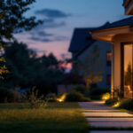 A photograph of a beautifully illuminated outdoor space at dusk