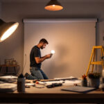 A photograph of a lighting contractor working on a residential or commercial project