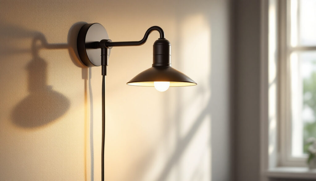 A photograph of a stylish bracket-mounted light fixture installed in a well-lit room