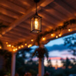 A photograph of a beautifully designed porch ceiling light in a cozy outdoor setting