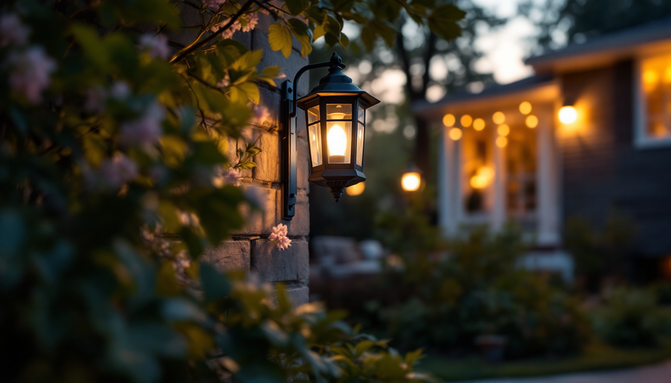 A photograph of a lighting contractor installing a solar lantern in a residential outdoor setting