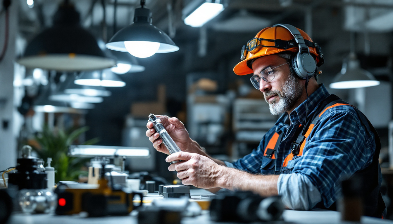 A photograph of a lighting contractor in action