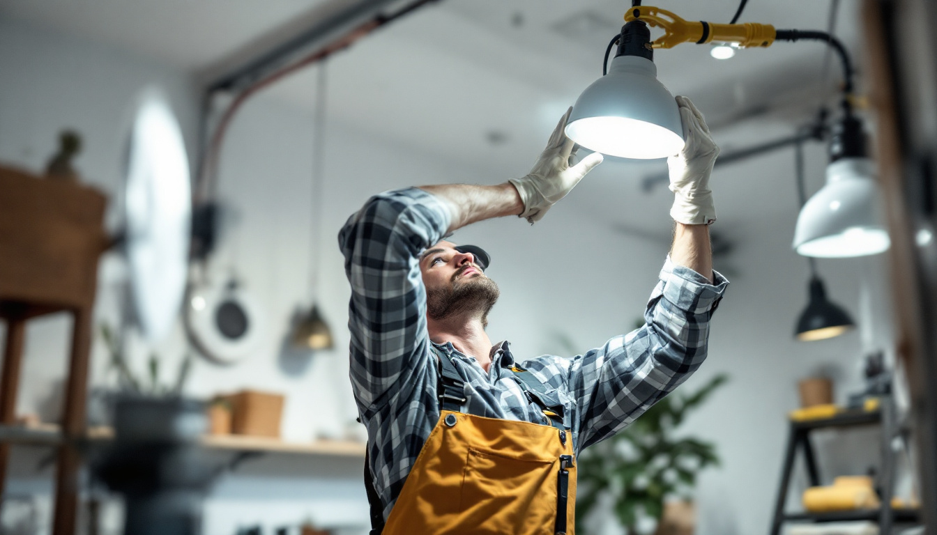 A photograph of a skilled lighting contractor expertly installing a lighting fixture without the use of wire connectors