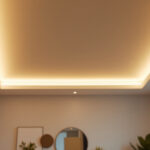 A photograph of a well-lit interior space featuring recessed lighting with a diffuser installed