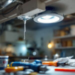 A photograph of a skilled lighting contractor expertly installing a conversion kit that transforms a canned light fixture into a recessed light
