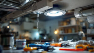 A photograph of a skilled lighting contractor expertly installing a conversion kit that transforms a canned light fixture into a recessed light