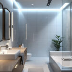 A photograph of a modern bathroom featuring stylish led lighting fixtures that enhance the ambiance