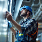 A photograph of a lighting contractor efficiently installing 5000k led lights in a commercial space