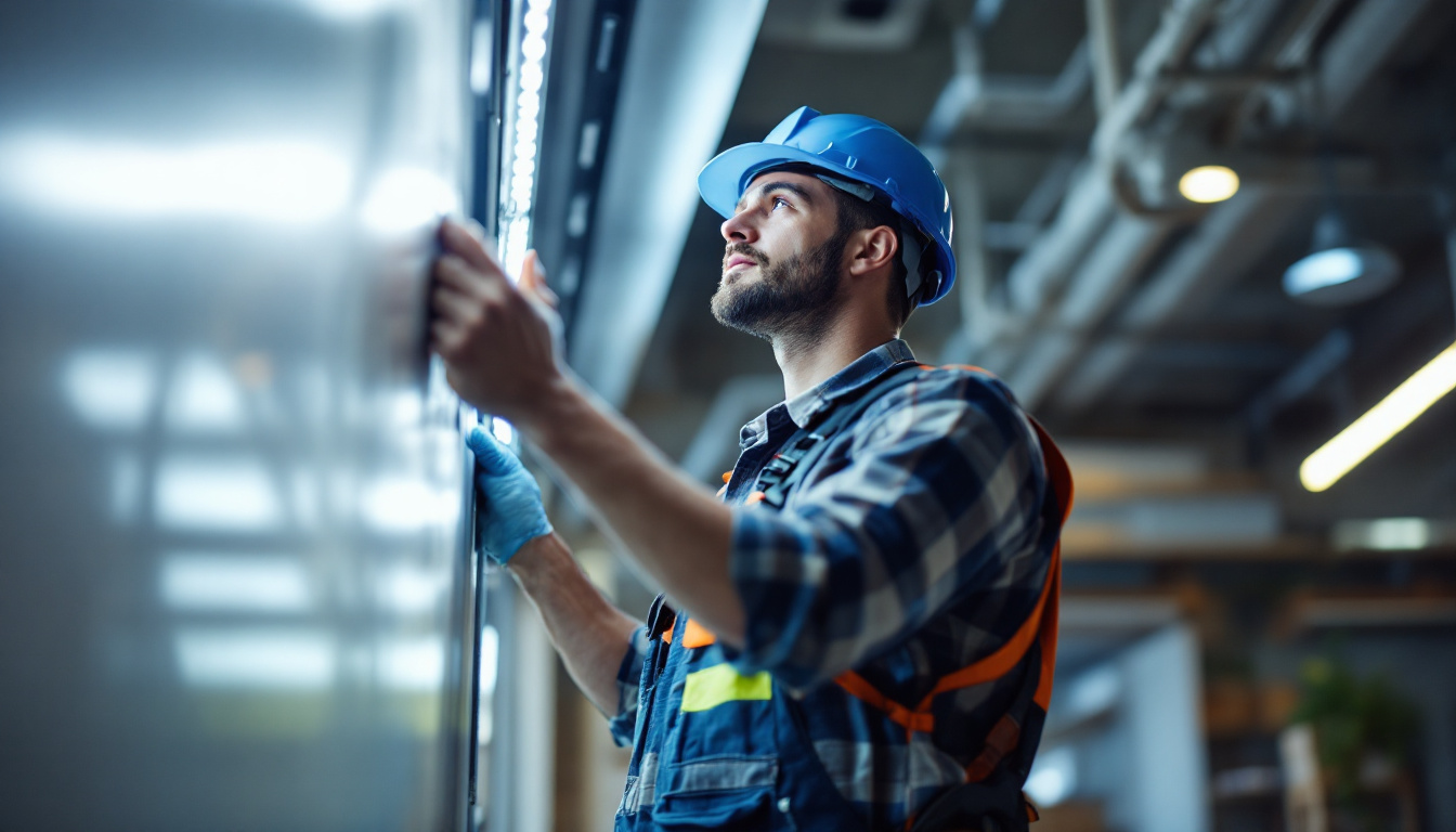 A photograph of a lighting contractor efficiently installing 5000k led lights in a commercial space