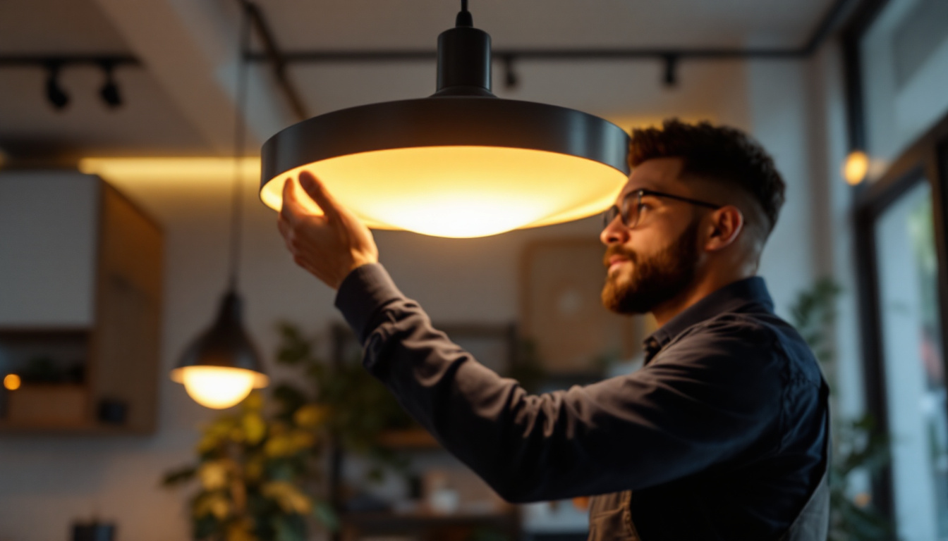 A photograph of a well-designed overhead lighting fixture in a stylish interior setting