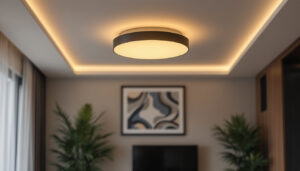 A photograph of a beautifully designed mount ceiling light installed in a modern living space
