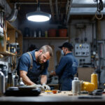 A photograph of a motion sensor shop light in action