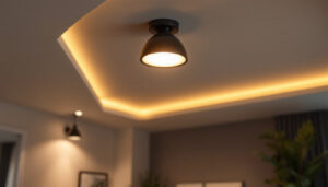 A photograph of a well-designed ceiling pot light installation in a stylish room