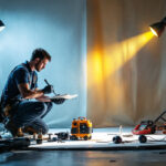 A photograph of a lighting contractor demonstrating the application of light wrap techniques on a project