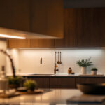 A photograph of a lighting contractor installing sleek