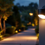 A photograph of a beautifully illuminated outdoor space at dusk