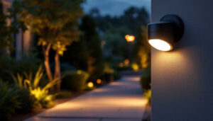 A photograph of a beautifully illuminated outdoor space at dusk