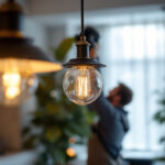 A photograph of a beautifully designed light pendant fixture elegantly hanging in a well-lit room