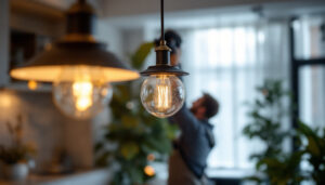 A photograph of a beautifully designed light pendant fixture elegantly hanging in a well-lit room