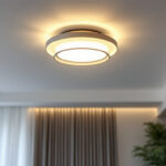 A photograph of a beautifully designed ceiling flush light fixture installed in a modern interior setting