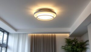 A photograph of a beautifully designed ceiling flush light fixture installed in a modern interior setting