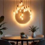 A photograph of a beautifully designed art light fixture in a stylish interior setting