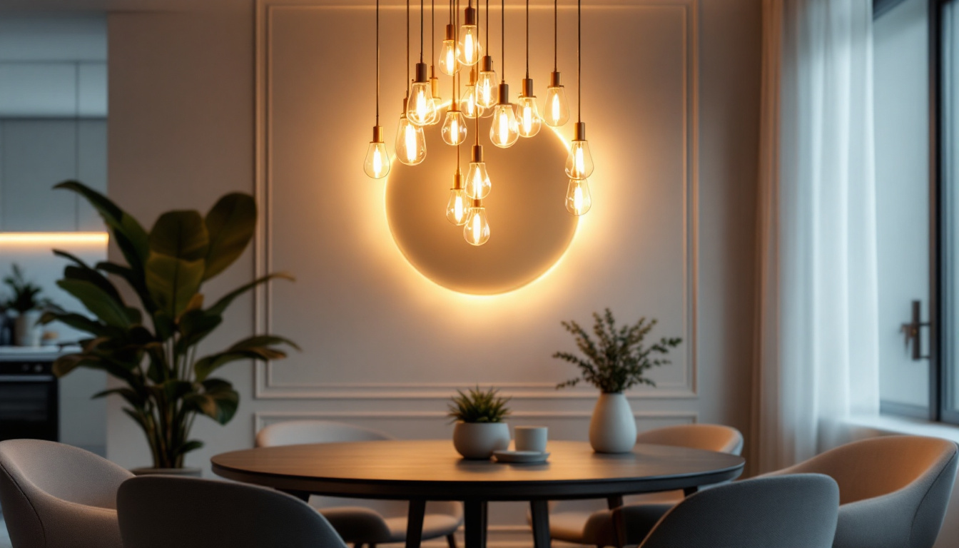 A photograph of a beautifully designed art light fixture in a stylish interior setting