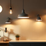 A photograph of a well-lit room showcasing a variety of stylish light fixtures