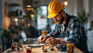 A photograph of a skilled electrician efficiently installing wire adapters in a well-lit