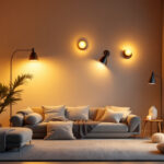 A photograph of a well-lit residential space showcasing various types of supply lighting fixtures