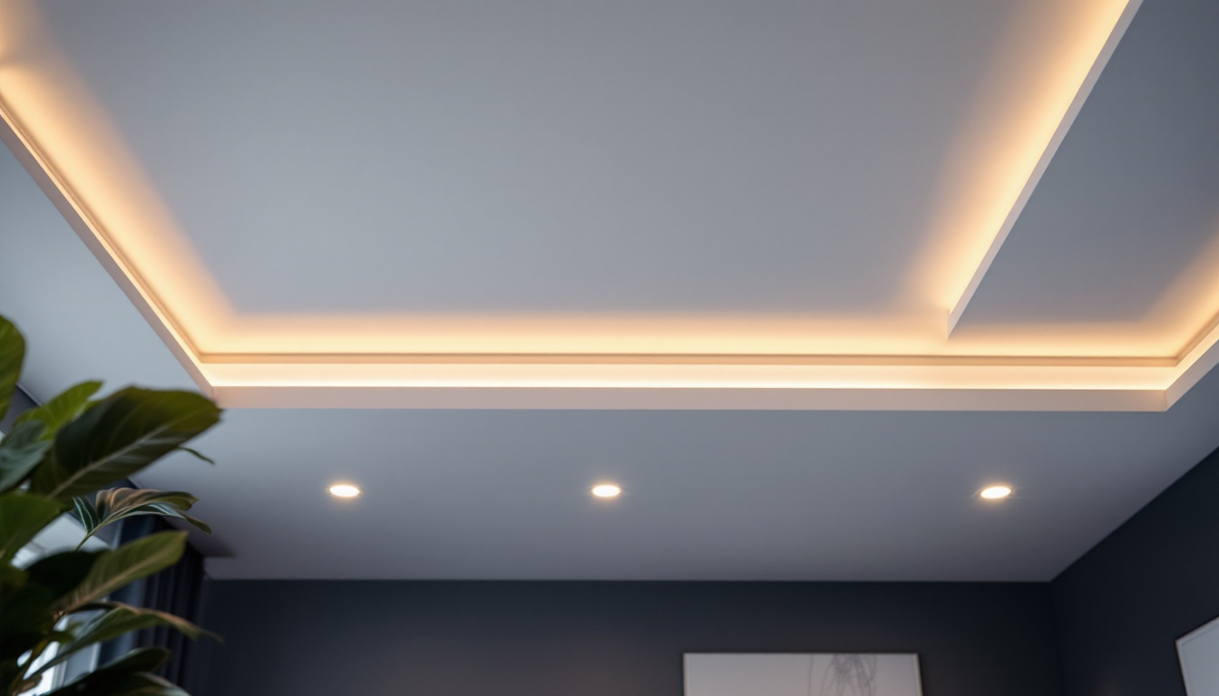 A photograph of a stylishly designed room featuring flush mounted lights