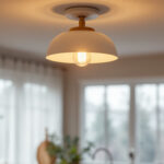 A photograph of a beautifully designed semi-flush kitchen light fixture illuminating a modern kitchen space