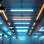A photograph of a brightly lit room showcasing various fluorescent lighting designs